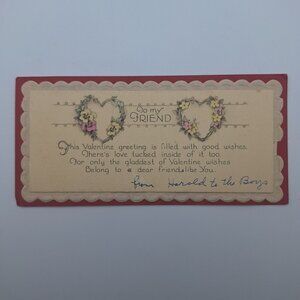 Vintage Valentine Card Scalloped Edges My Friend Harold Boys Antique Retro Love